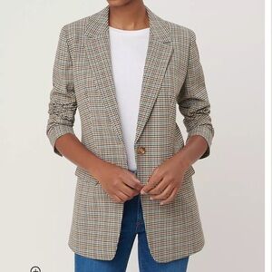 LOFT Plaid Longline Blazer in Tan and Black